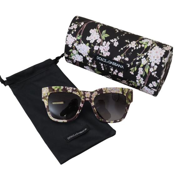 Dolce & Gabbana Black Floral Acetate Rectangle Shades DG4231F Sunglasses